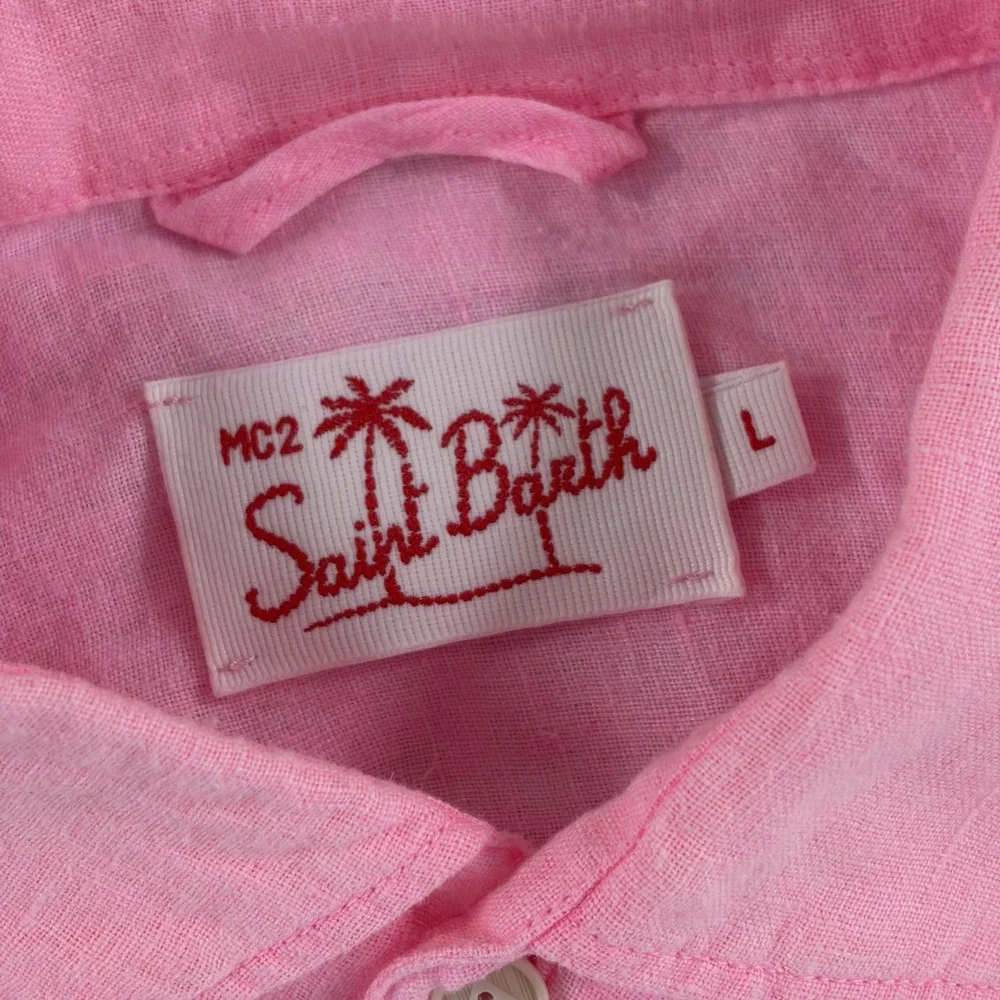 MC2 SAINT BARTH Pure 100% Linen Shirt in Pink Men Large Resort Beach NWOT $200